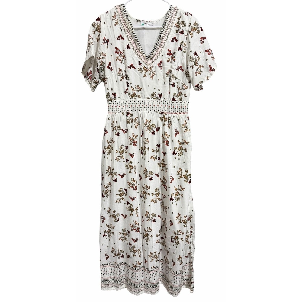 Lapogee Floral Back Elastic Waist Lined Maxi Dress Women's Size Large